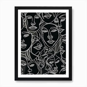 Faces In Black And White Line Art 5 Art Print