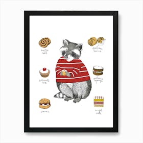 Raccoon Loves Cakes Art Print