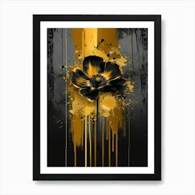 Black And Gold Flower Canvas Art Art Print