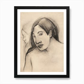 Heads Of Tahitian Women, Frontal And Profile Views, Paul Gauguin Art Print