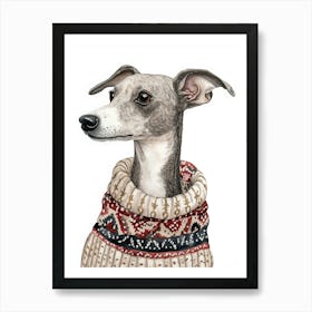 Greyhound In Christmas Jumper Neutral Poster