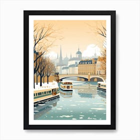 Vintage Winter Travel Illustration Paris France 4 Art Print