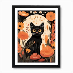 Cute Fall Black Cat Illustration 3 Art Print