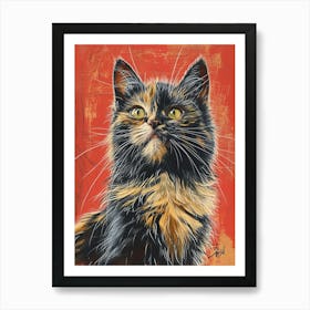 Turkish Angora Cat Relief Illustration 1 Art Print