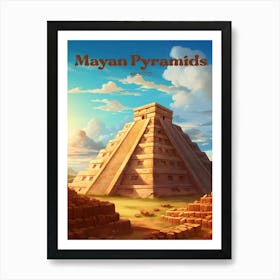 Mayan Pyramids Mexico Illustrative Modern Travel Art Art Print