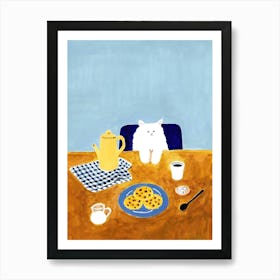 Cat At The Table Art Print