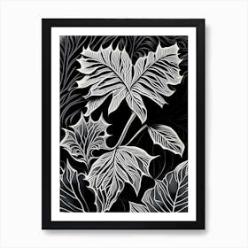 Siberian Ginseng Leaf Linocut 1 Art Print