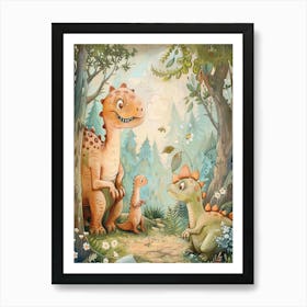 Dinosaur Family In The Woods Storybook Style Art Print