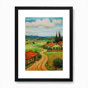 Green plains, distant hills, country houses,renewal and hope,life,spring acrylic colors.31 Art Print
