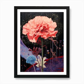 Surreal Florals Carnation Dianthus 3 Flower Painting Art Print