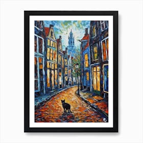 Painting Of Amsterdam With A Cat In The Style Of Expressionism 3 Art Print