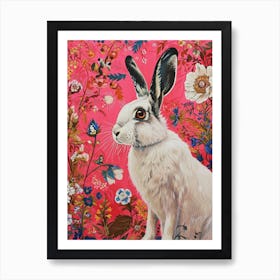 Floral Animal Painting Arctic Hare 4 Art Print