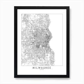 Milwaukee White Map Art Print