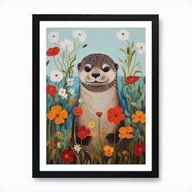 Otter In Flowers 1 Art Print