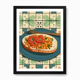 Gourmet Beans On Toast On A Tiled Background Art Print