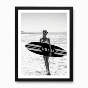 Surfer Girl Surfboard Black And White Luxury Fashion Art Print