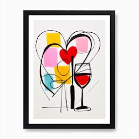 Heart Wine Pastel Doodle Art Print