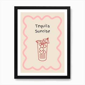 Tequila Sunrise Doodle Poster Pink & Red Art Print