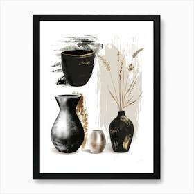 Black And Gold Vases 1 Art Print