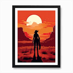 Cowgirl Riding A Horse In The Desert Orange Tones Illustration 5 Art Print