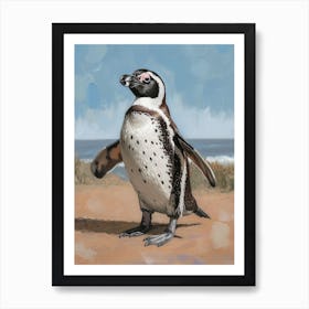 African Penguin Santiago Island Oil Painting 2 Art Print