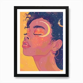 Girl With The Moon And Stars Art Print
