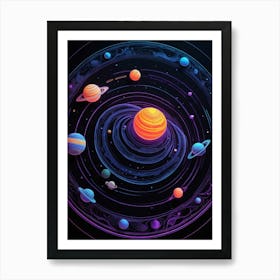 Default Neon Black Light Sgraffito Solar System 3d Illustratio 3 (4) Art Print