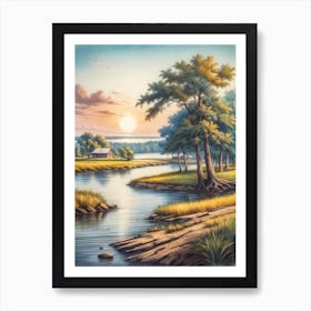 Sunset By The River 4 Art Print