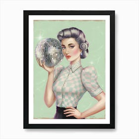 Pinup Girl With Disco Ball Art Print