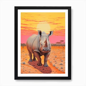 Rhino In The Sunset Realistic Illustration 3 Art Print