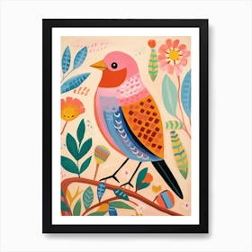 Pink Scandi Finch 1 Art Print