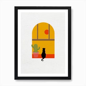 Minimal Art Cat In The Window Art Print