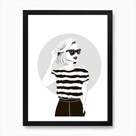 Black And White Girl With Sunglasses Art Print