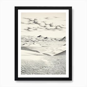 Tottori Sand Dunes In Tottori, Ukiyo E Black And White Line Art Drawing 2 Art Print