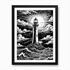 Lighthouse In The Sea Art Print