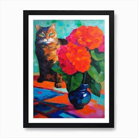 Amaryllis With A Cat 1 Fauvist Style Painting Art Print