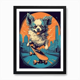 Papillon Dog Skateboarding Illustration 3 Art Print