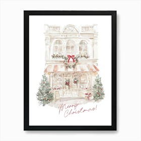 Merry Christmas. Watercolor Shop Window with Quote Art Print