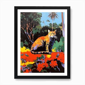 A Painting Of A Cat In Royal Botanic Garden, Melbourne In The Style Of Pop Art 02 Art Print