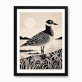 B&W Bird Linocut Grey Plover 3 Art Print
