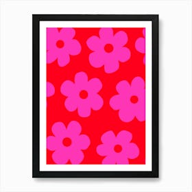 Pink Groovy Funky Flowers Art Print