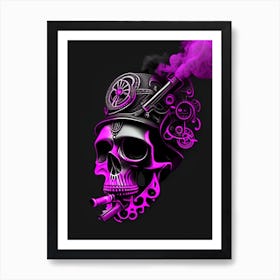 Skull With Psychedelic Patterns Pink 1 Stream Punk Art Print