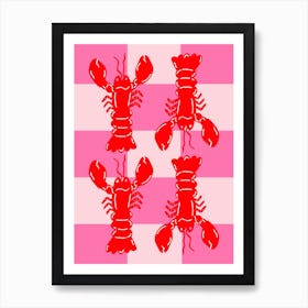 Lobster Tile Red On Pink Art Print