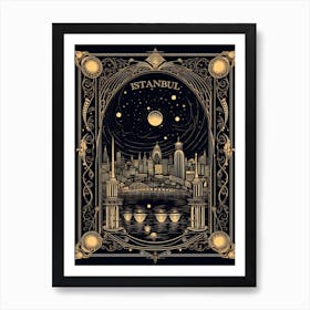 Istanbul, Turkey, Tarot Card Travel  Line Art 4 Art Print