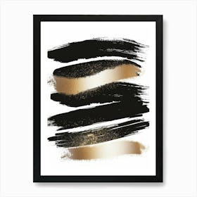 Gold And Black Brushstrokes 1 Art Print