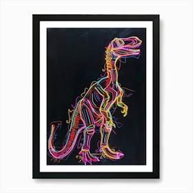 Neon T Rex Dinosaur Scribble Art Print