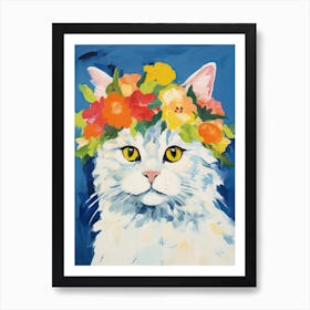 Selkirk Rex Cat With A Flower Crown Painting Matisse Style 3 Art Print