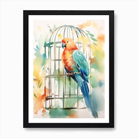 Watercolour Bird And Birdcage 1 Art Print