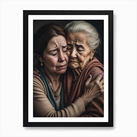 Two Elderly Women Hugging Art Print