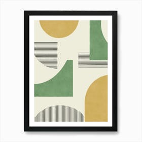 Line Art Geometric Abstract Pattern - Gold Green Art Print